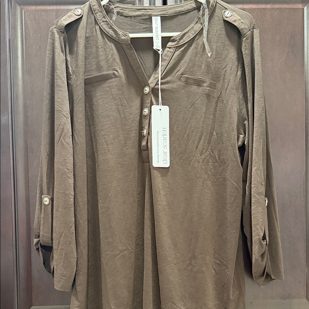 Scarlett Brown Button-Front Blouse